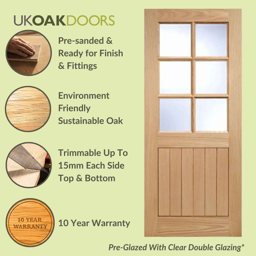 6 Panel Cottage Engineered Door Clear Double Glazing - Image 3
