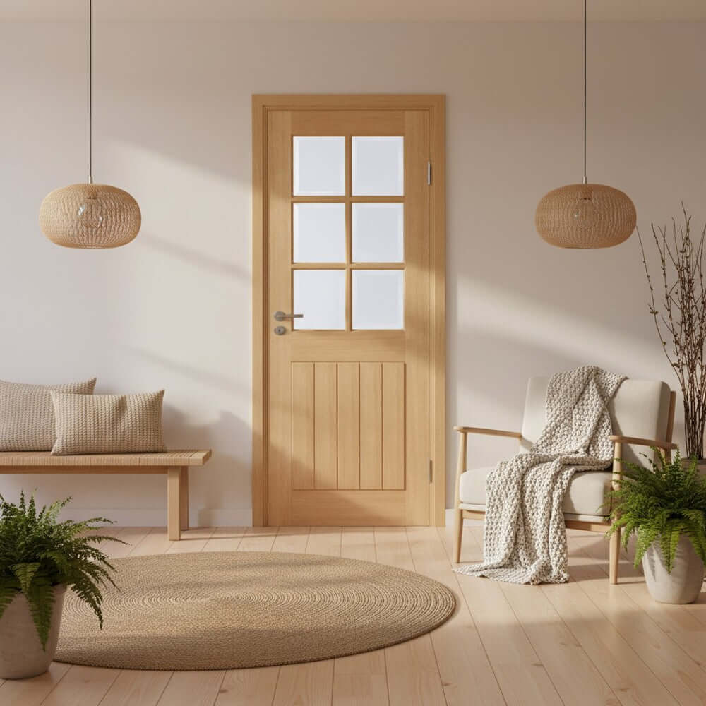 Engineered Oak Mexicano Unfinished 6L Glazed Door