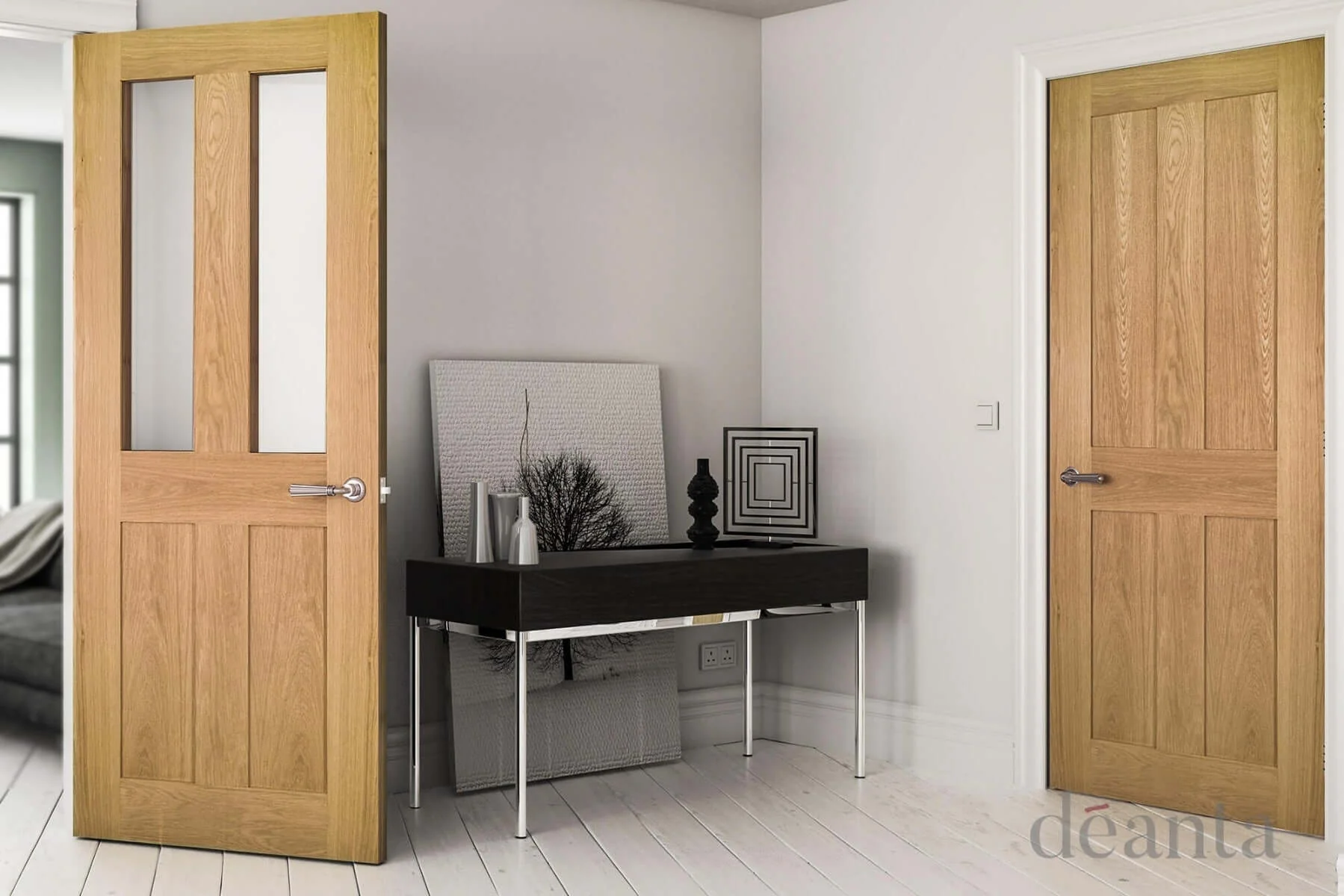Eton Internal Unfinished 4 Flat Panel Glazed Oak Door - Image 3
