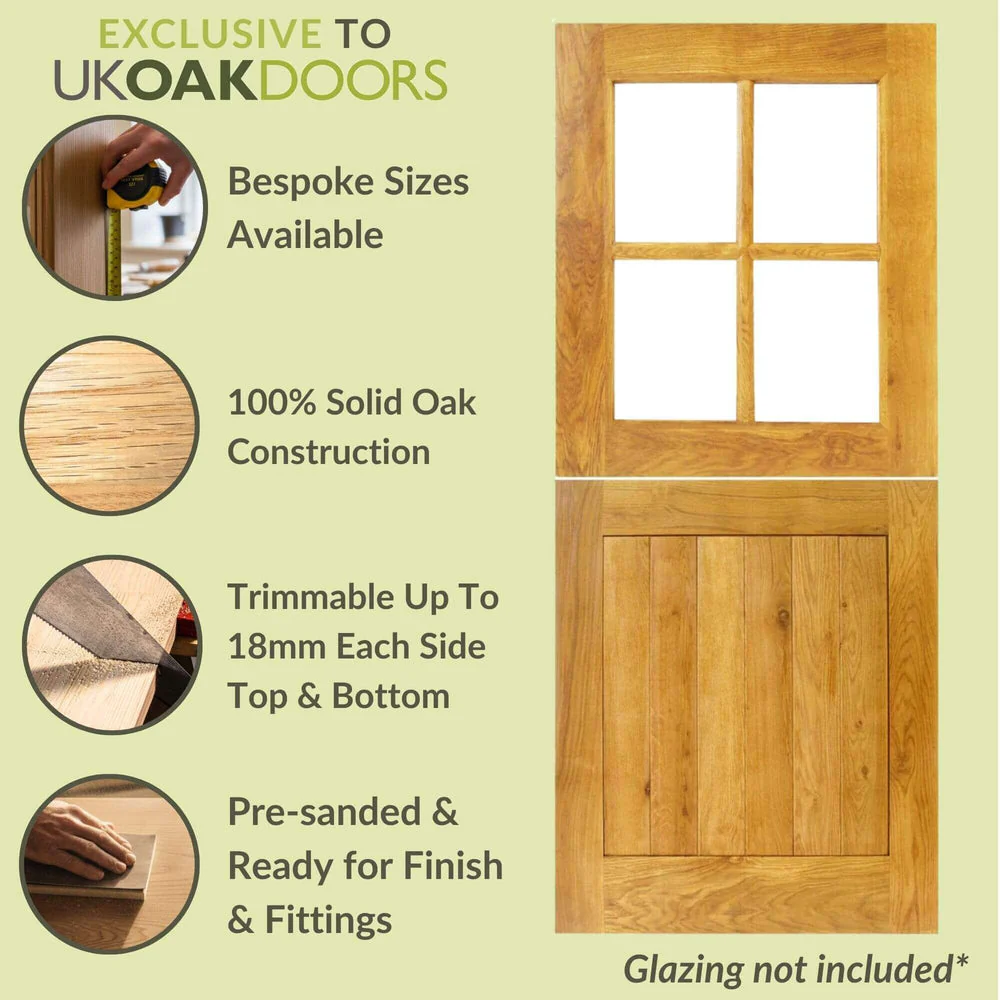 External 4 Panel Stable Solid Oak Door - Image 3