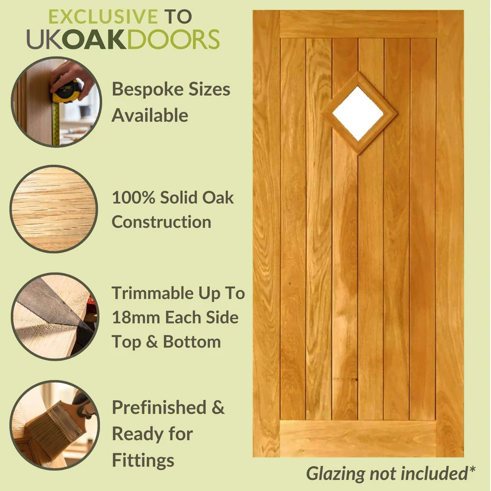 External Prefinished Suffolk Diamond Solid Oak Door - Image 3