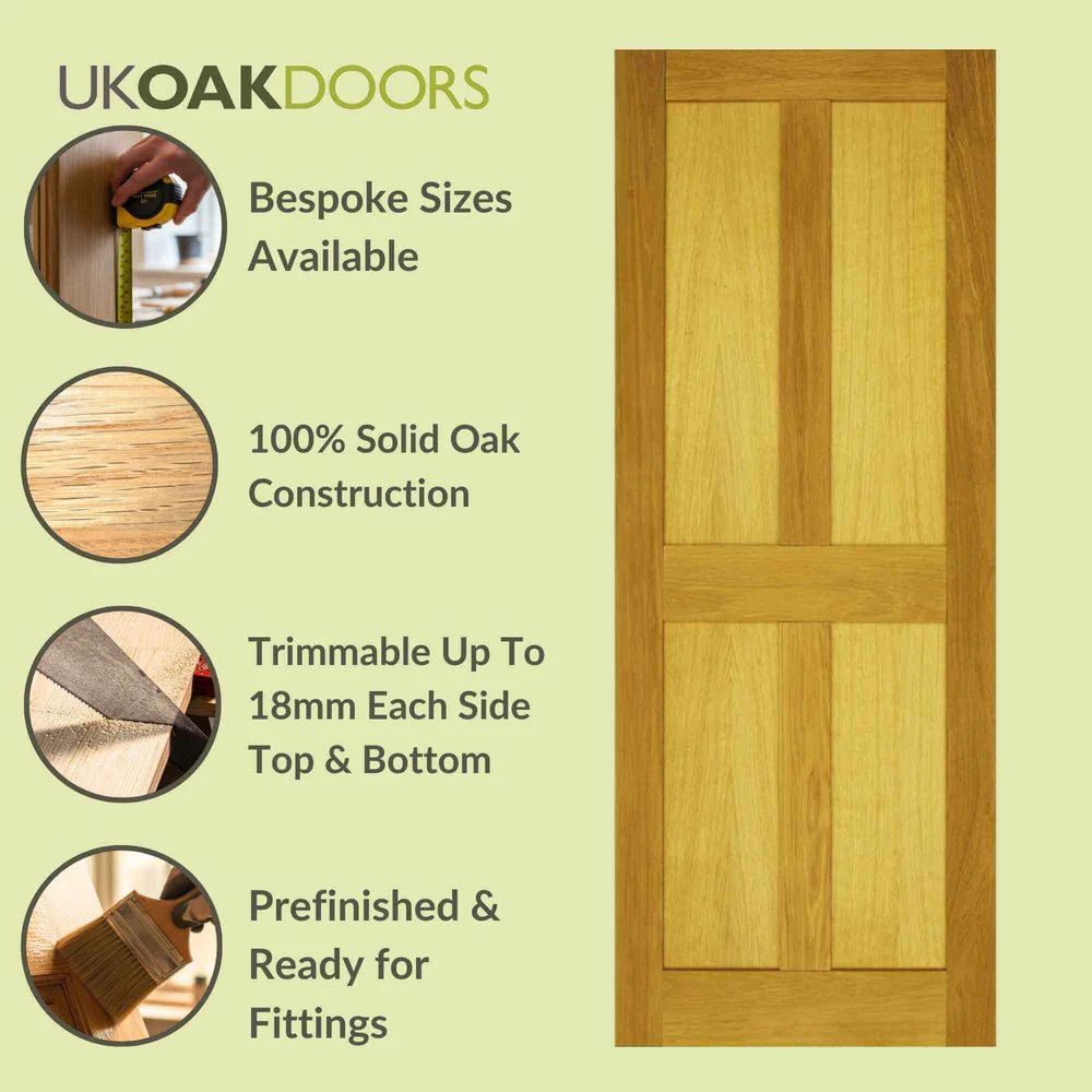 External Prefinished Victorian 4 Panel Solid Oak Door - Image 3