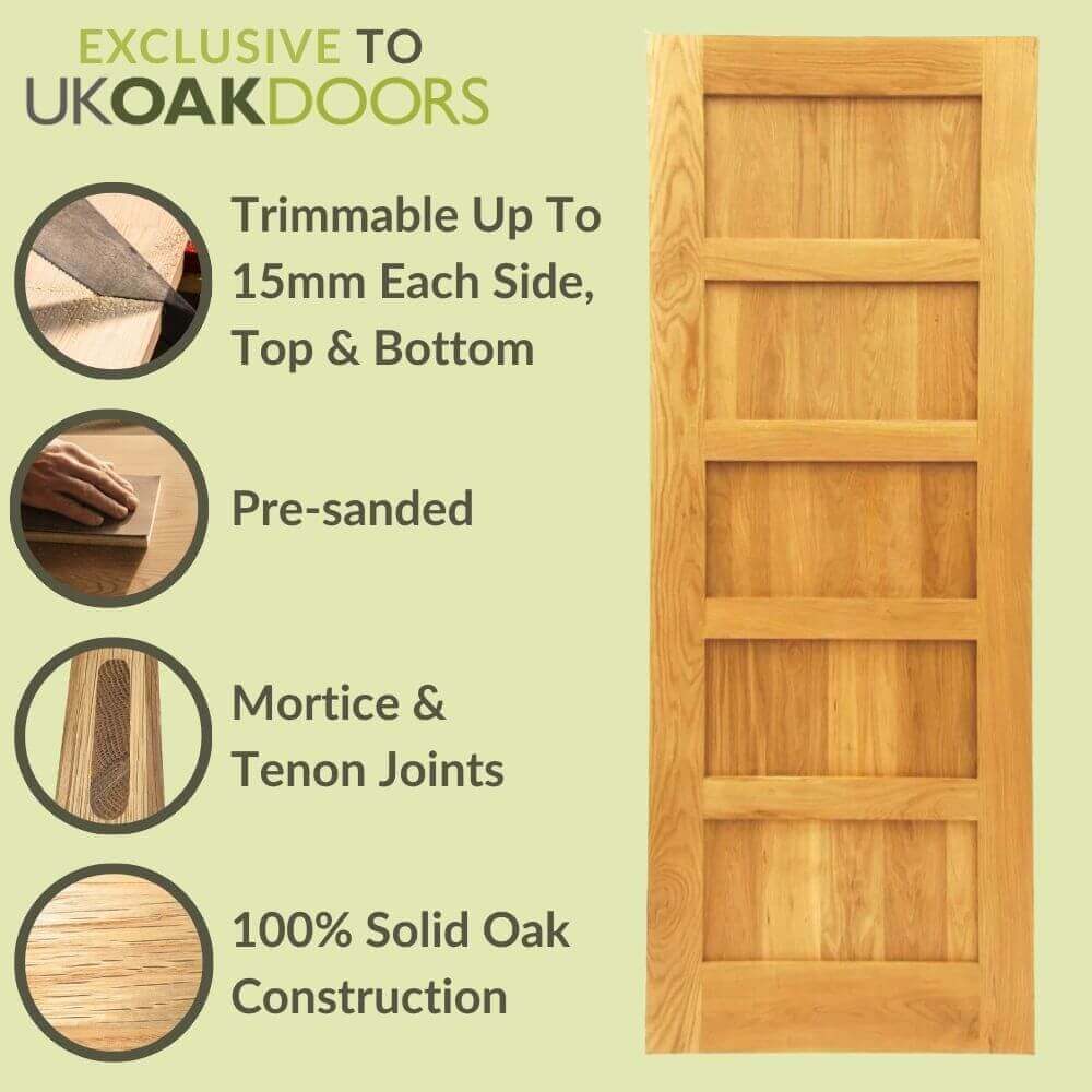 Five Panel Shaker Style Solid Oak Door - Image 4