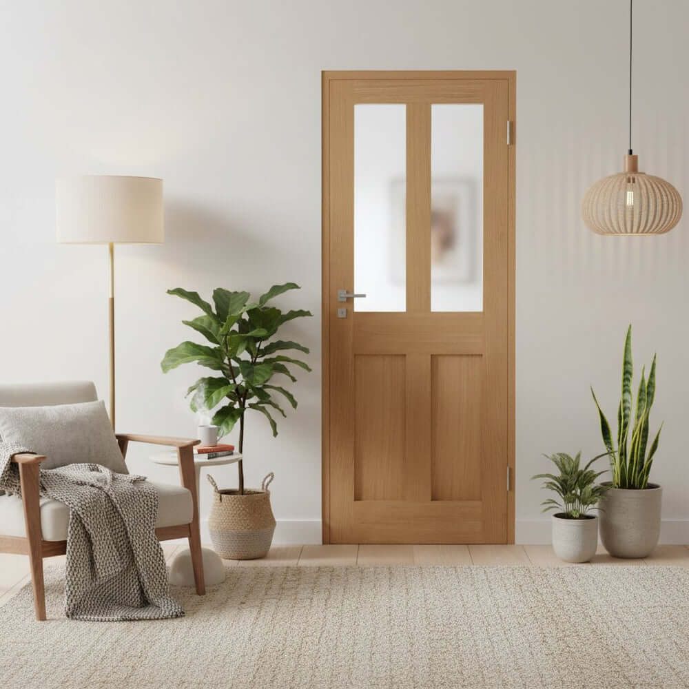 London Flat 4P Unfinished Oak Glazed Internal Door