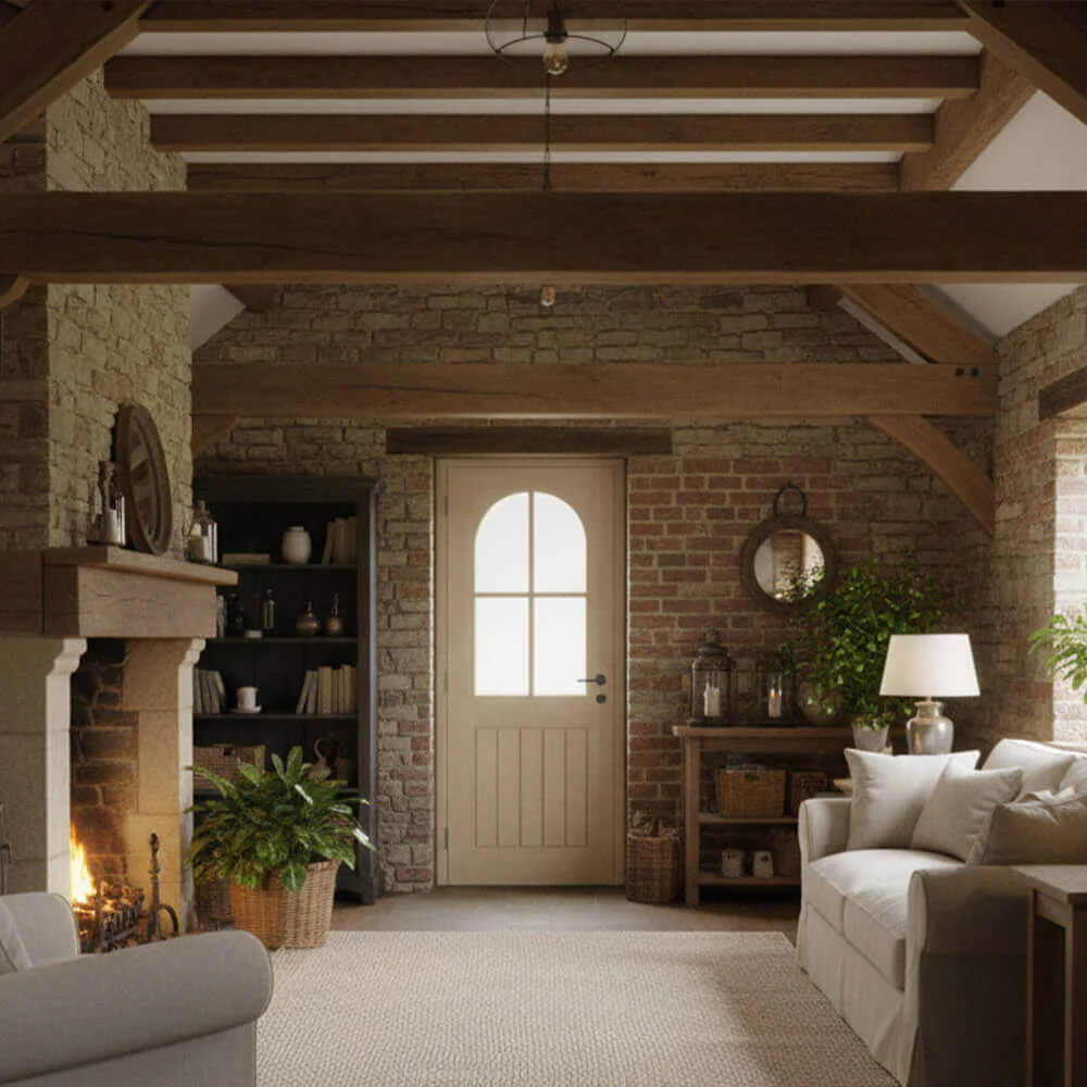 Mexicano Arched Square Top Glazed Prefinished Blonde Oak Door