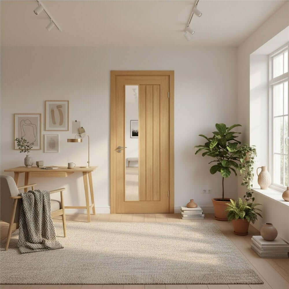 Mexicano Offset Clear Glazed Prefinished Oak Door
