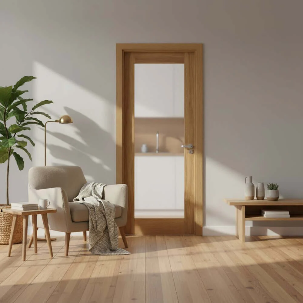 Oak Veneer 1 Light Glazed Internal French Door