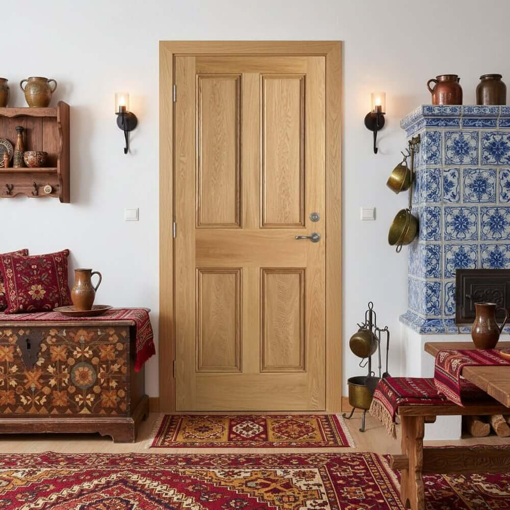 Oak Veneer 4 Flat Panel FD30 Internal Fire Door