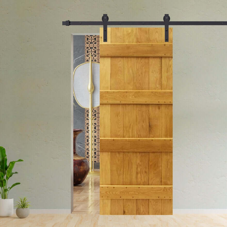 Solid Oak 4 Ledge Single Sliding Barn Door Kit
