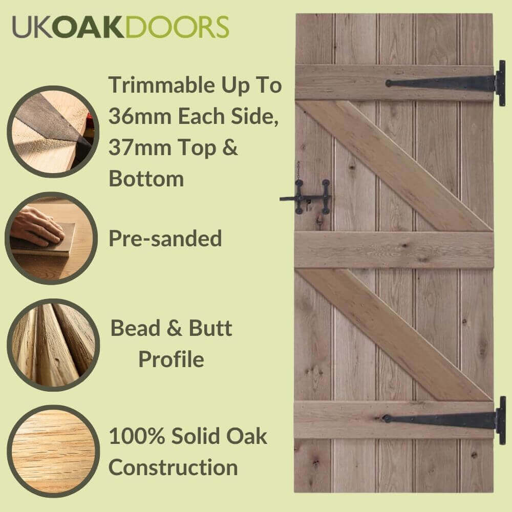 Solid Oak Ledge and Braced Rustic Bead and Butt Door - Image 3
