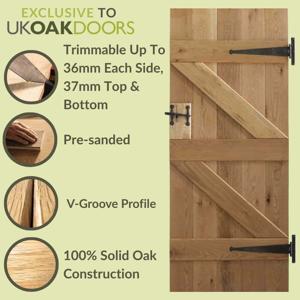 Solid Oak Ledge and Braced Rustic V-Groove Door - Image 3