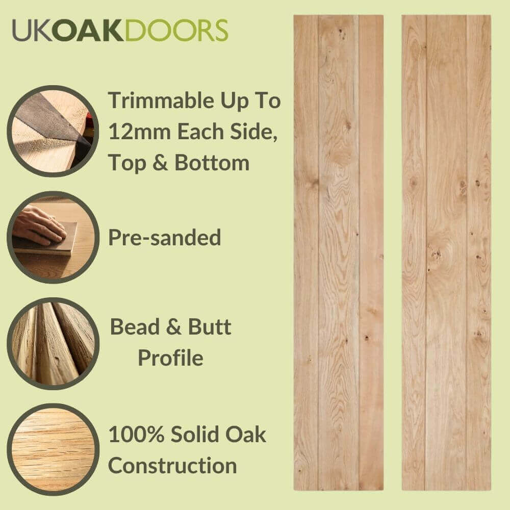Solid Oak Rustic Bi Fold 3 Ledge Bead and Butt Cottage Door - Image 4