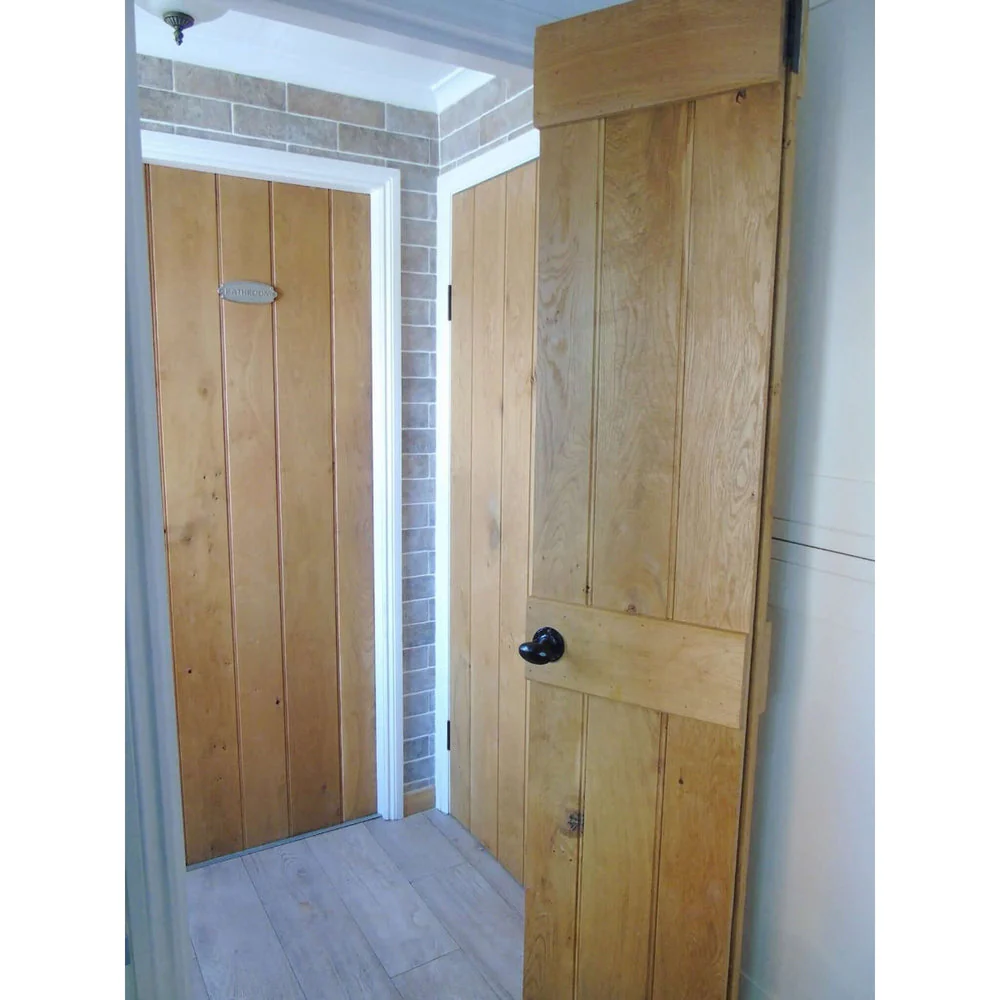 Solid Oak Rustic Bi Fold 3 Ledge Bead and Butt Cottage Door - Image 7
