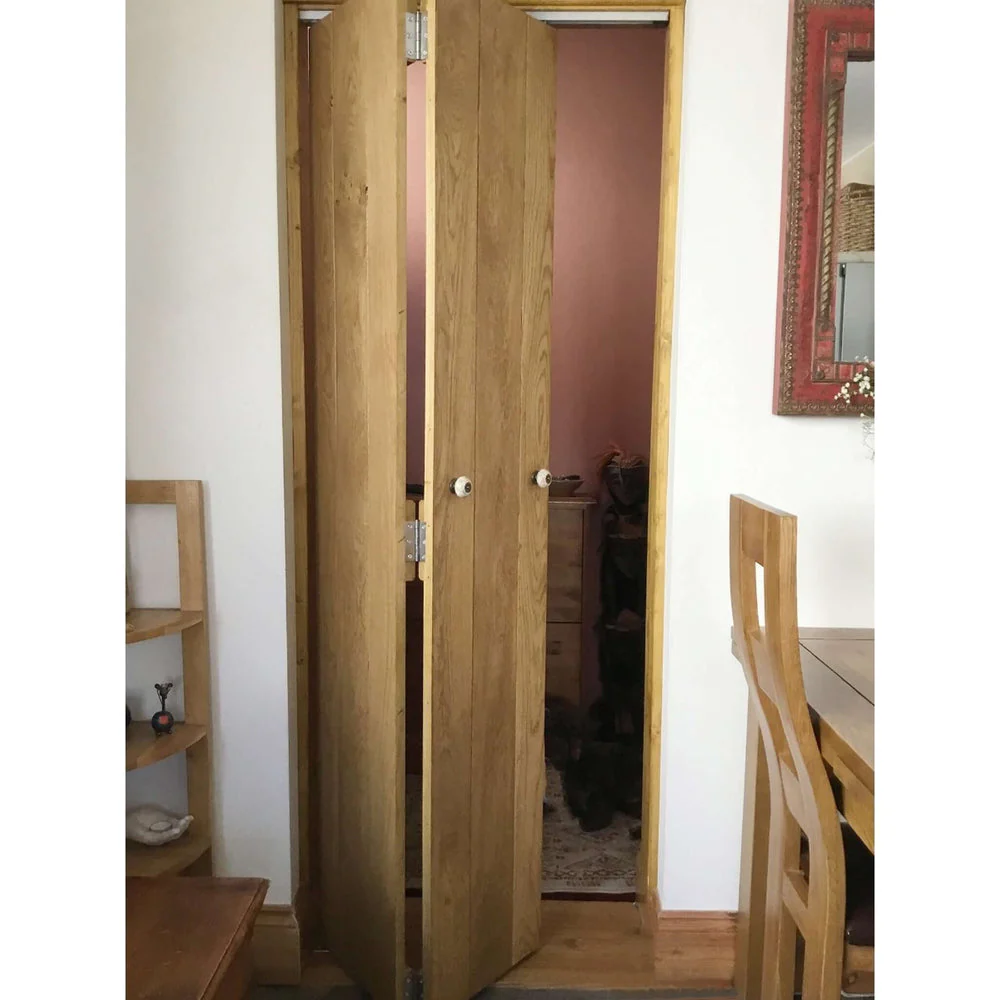 Solid Oak Rustic Bi Fold 3 Ledge V-Groove Profile Cottage Door - Image 5