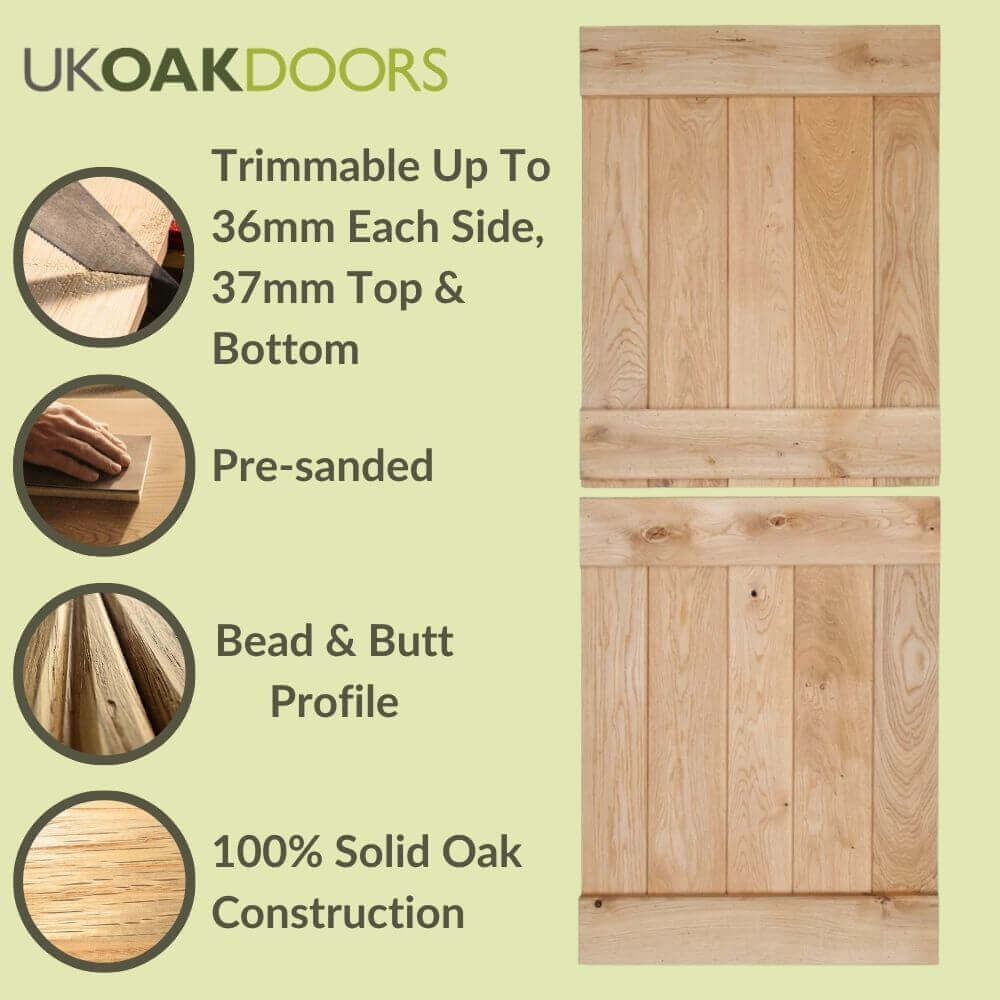 Solid Oak Rustic Butt and Bead Profile Stable Door - Image 4