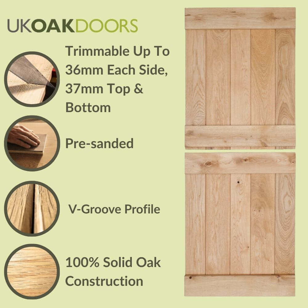 Solid Oak Rustic V-Groove Profile Stable Door - Image 3