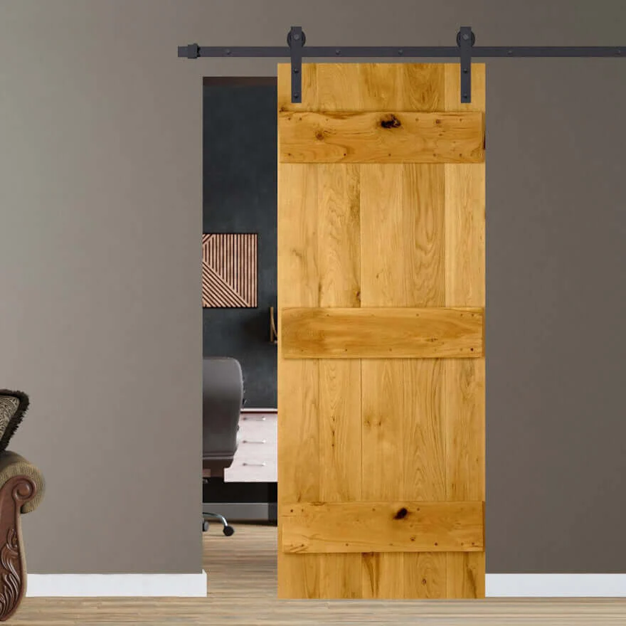 Solid Oak Single Sliding Barn Door Kit
