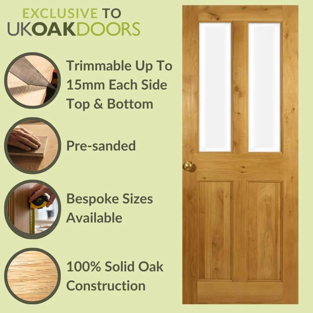 Victorian 4 Flat Panel Half Unglazed Solid Oak Door - Image 3
