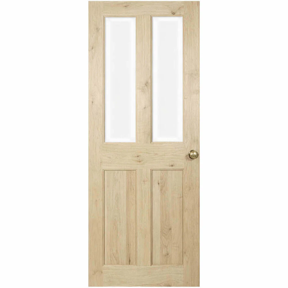 Victorian 4 Flat Panel Half Unglazed Solid Oak Door - Image 4