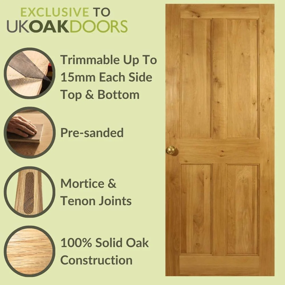 Victorian 4 Flat Panel Solid Oak Door - Image 3