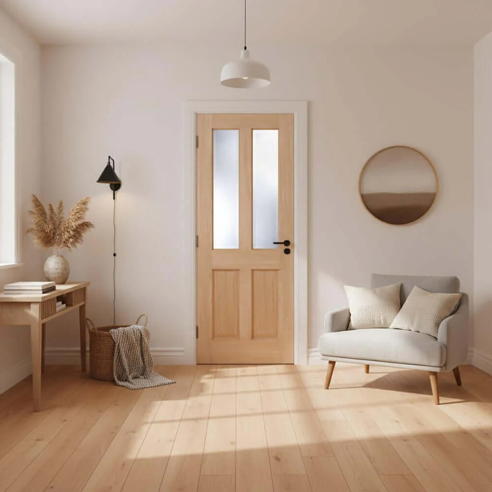 Victorian 4 Panel Glazed Veneer Oak Door