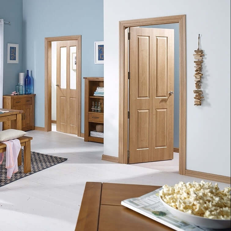 Victorian 4 Panel Veneer Oak Fire Door - Image 3