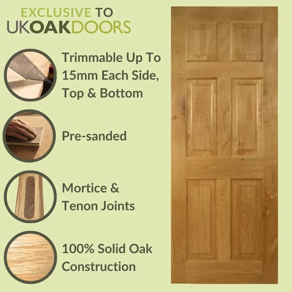 Victorian 6 Panel Solid Oak Door - Image 3